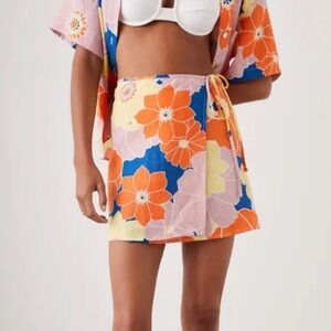RAILS MATEO WRAP SKIRT MINI FLORAL LINEN SMALL